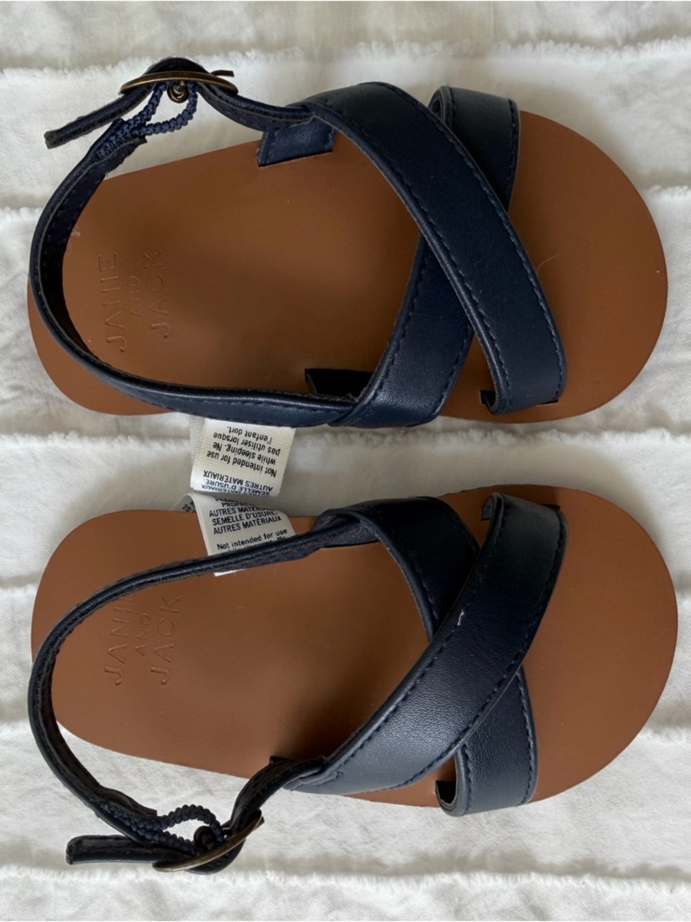 Janie and Jack Navy Brown Cross-Strap Toddler Sandals